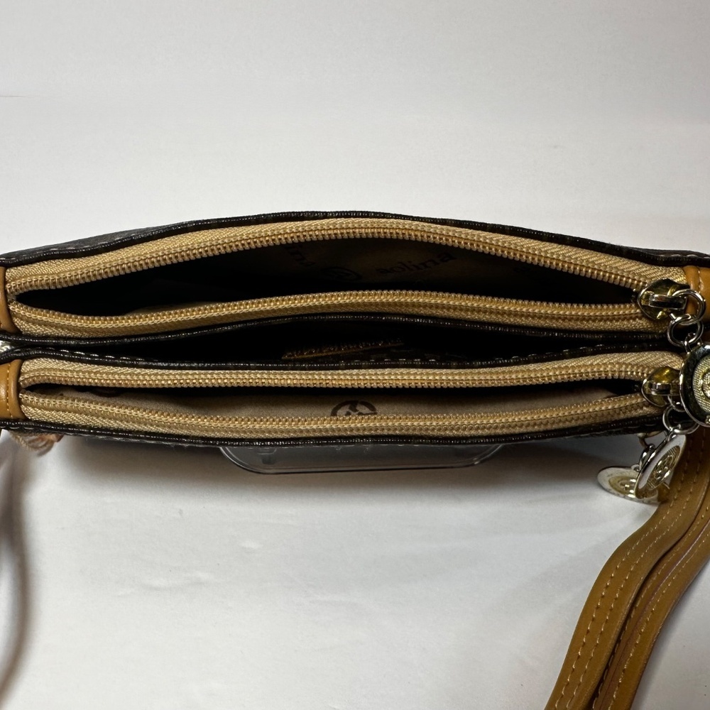 Y2K Monogram Crossbody Bag Multi-Zip Brown & Tan Heart Detail - Picture 3 of 6